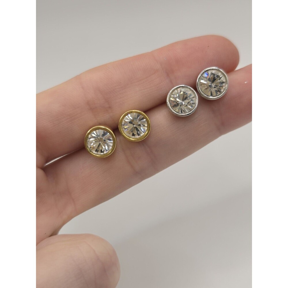 2 Sets Nolan Miller Gold And Silver Crystal Stud Vtg Earrings